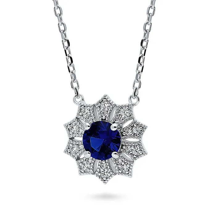 Halo Flower Blue CZ Necklace in Sterling Silver BERRICLE Necklaces