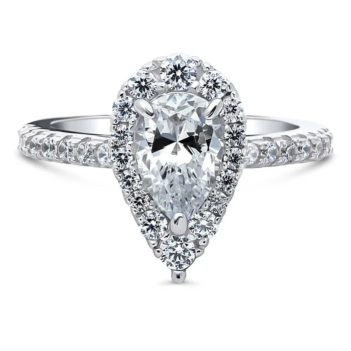 Halo Pear Cut CZ Ring in Sterling Silver BERRICLE Rings