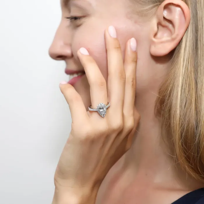 Halo Pear Cut CZ Ring in Sterling Silver BERRICLE Rings