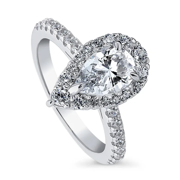 Halo Pear Cut CZ Ring in Sterling Silver BERRICLE Rings