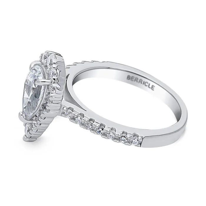 Halo Pear Cut CZ Ring in Sterling Silver BERRICLE Rings