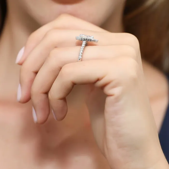 Halo Pear Cut CZ Ring in Sterling Silver BERRICLE Rings