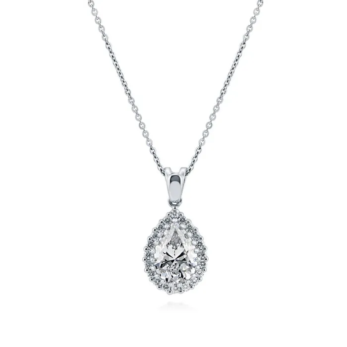 Halo Pear CZ Necklace in Sterling Silver BERRICLE Necklaces