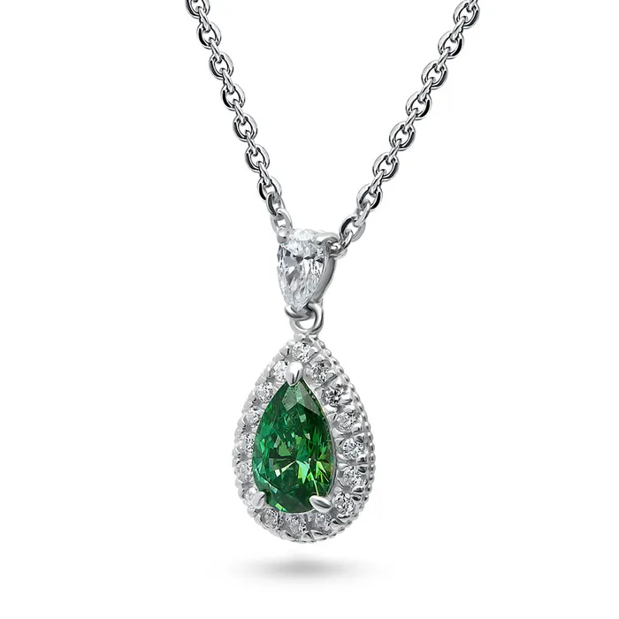 Halo Pear CZ Necklace in Sterling Silver BERRICLE Necklaces