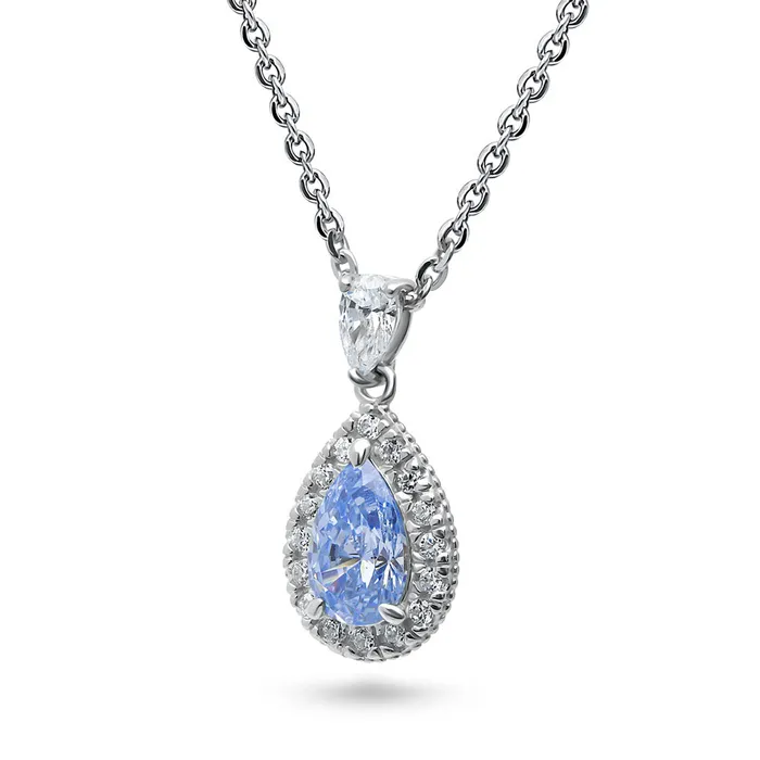 Halo Pear CZ Necklace in Sterling Silver BERRICLE Necklaces
