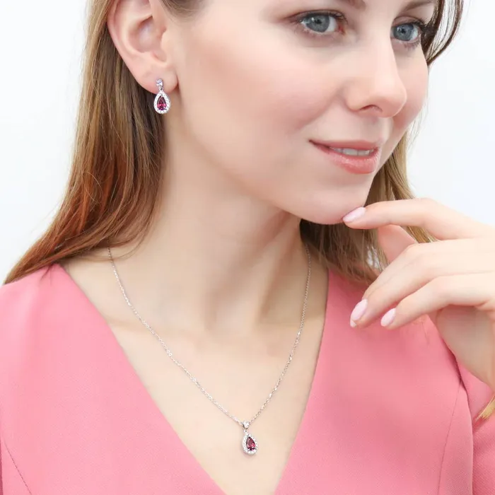 Halo Pear CZ Necklace in Sterling Silver BERRICLE Necklaces