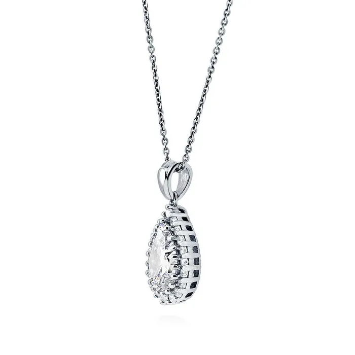 Halo Pear CZ Necklace in Sterling Silver BERRICLE Necklaces