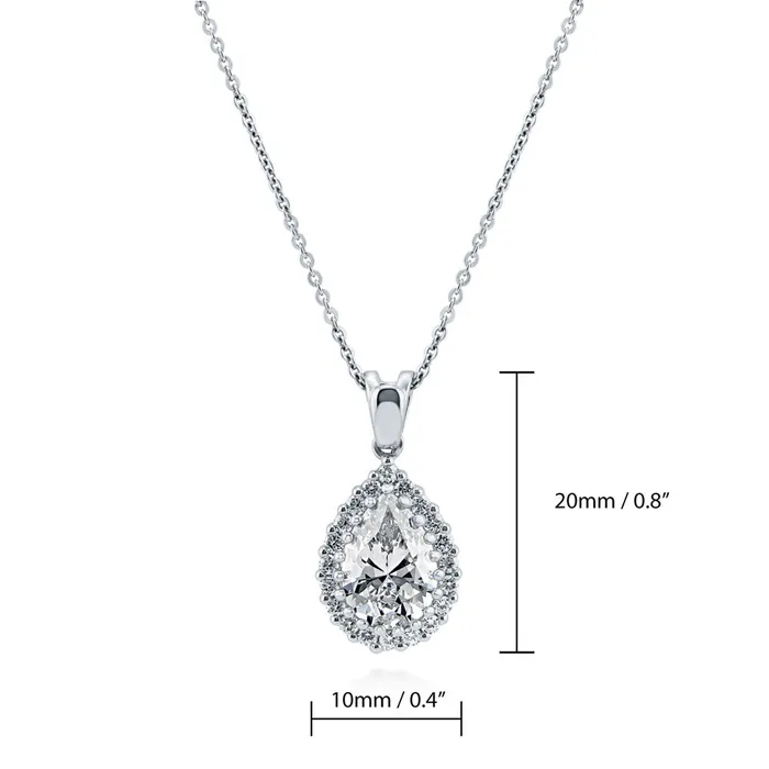 Halo Pear CZ Necklace in Sterling Silver BERRICLE Necklaces
