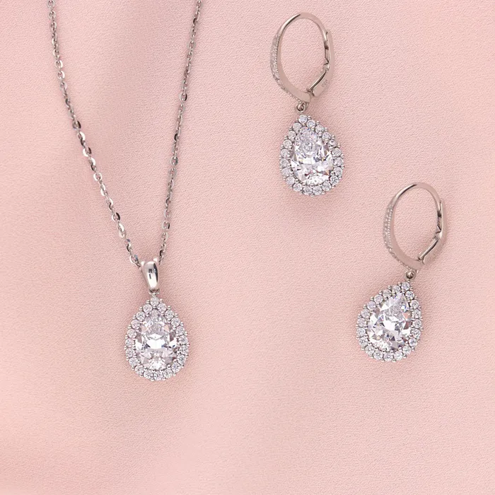 Halo Pear CZ Necklace in Sterling Silver BERRICLE Necklaces