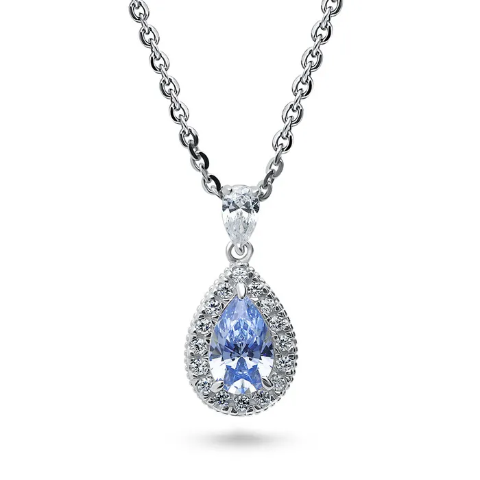 Halo Pear CZ Necklace in Sterling Silver BERRICLE Necklaces
