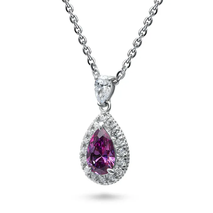 Halo Pear CZ Necklace in Sterling Silver BERRICLE Necklaces