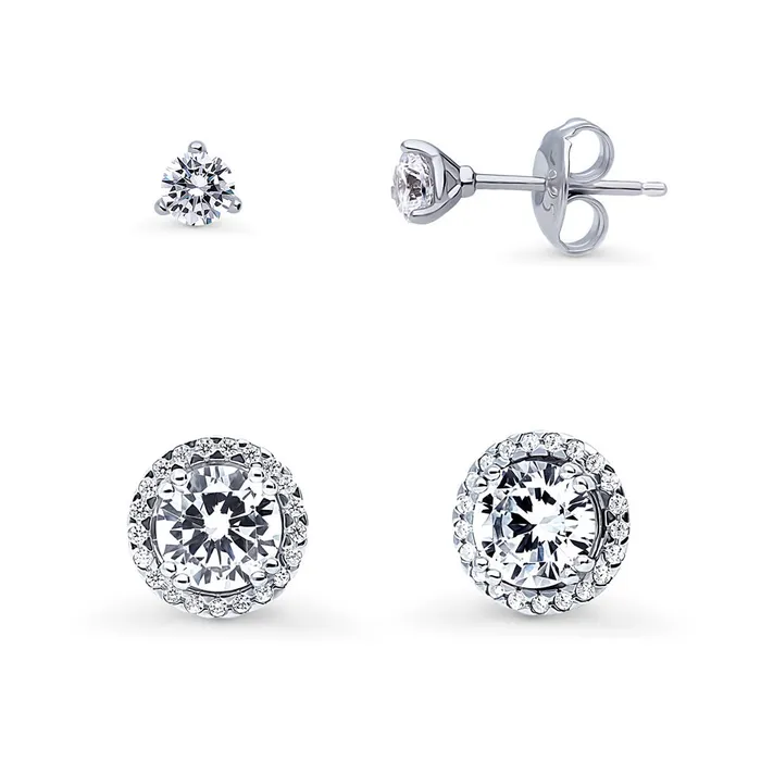 Halo Solitaire 16ct CZ Stud Earrings in Sterling Silver 2 Pairs BERRICLE Earrings Halo Solitaire 16ct CZ Stud Earrings in Sterling Silver 2 Pairs BERRICLE Earrings