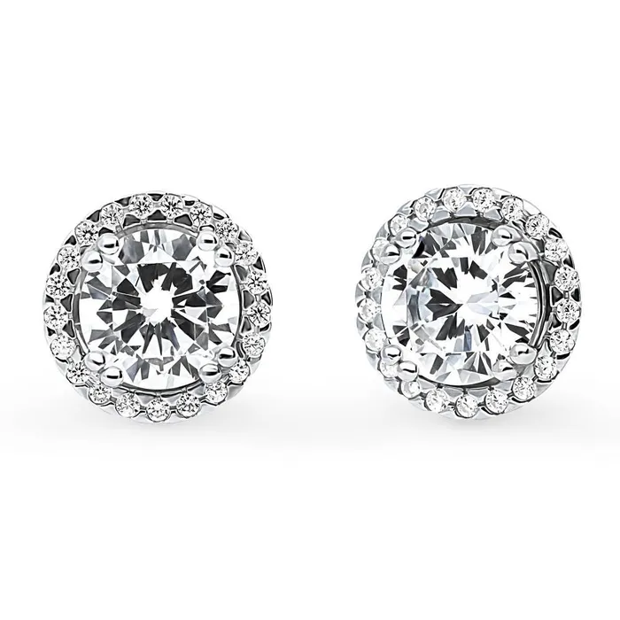 Halo Solitaire 16ct CZ Stud Earrings in Sterling Silver 2 Pairs BERRICLE Earrings