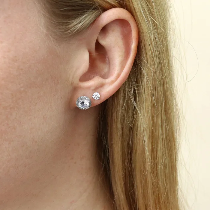 Halo Solitaire 16ct CZ Stud Earrings in Sterling Silver 2 Pairs BERRICLE Earrings