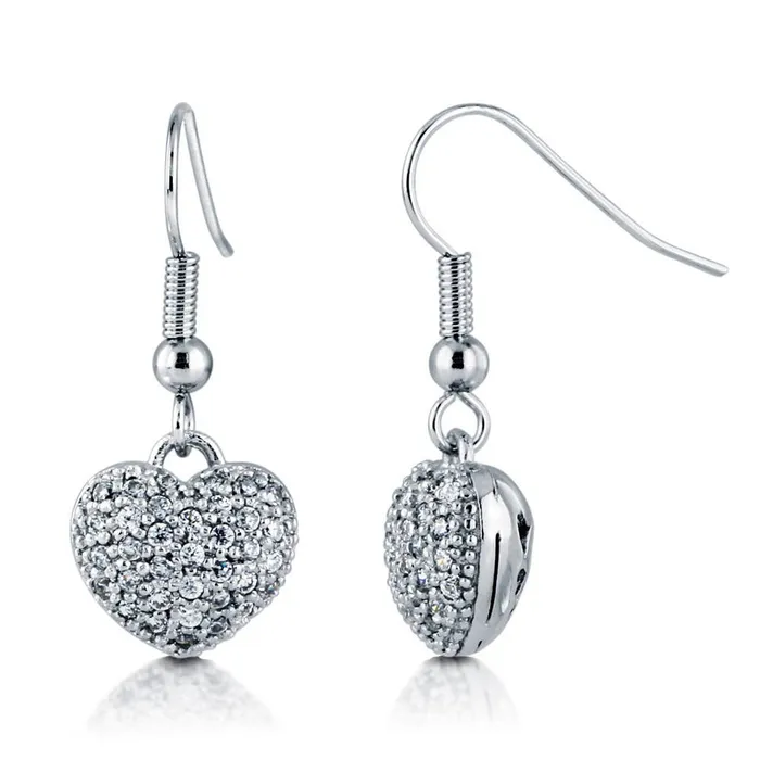 Heart CZ Fish Hook Earrings in SilverTone BERRICLE Earrings