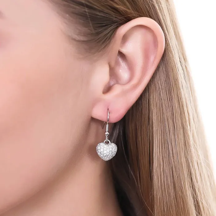 Heart CZ Fish Hook Earrings in SilverTone BERRICLE Earrings