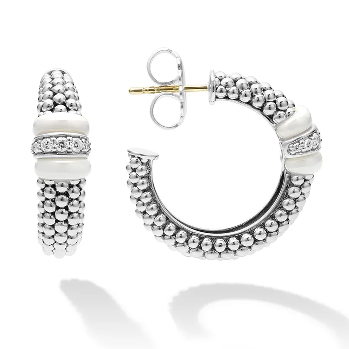 LAGOS White Caviar White Ceramic Caviar Diamond Hoop Earrings Earrings
