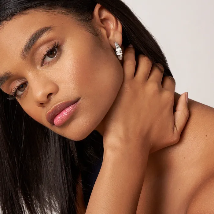 LAGOS White Caviar White Ceramic Caviar Diamond Hoop Earrings Earrings LAGOS White Caviar White Ceramic Caviar Diamond Hoop Earrings Earrings