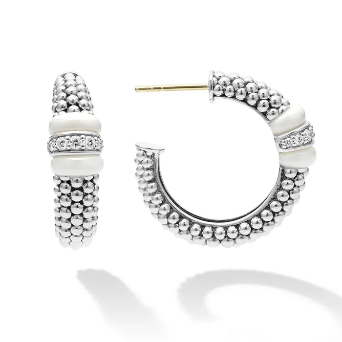 LAGOS White Caviar White Ceramic Caviar Diamond Hoop Earrings Earrings LAGOS White Caviar White Ceramic Caviar Diamond Hoop Earrings Earrings