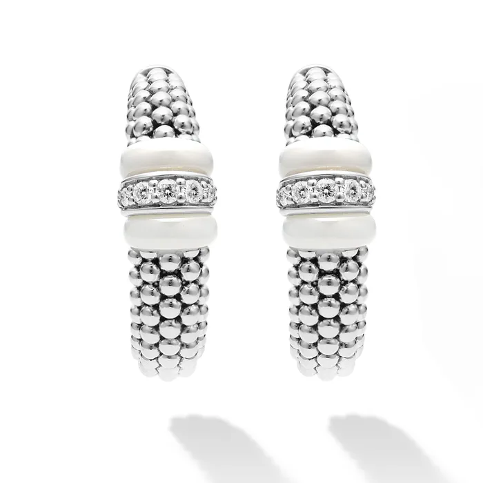 LAGOS White Caviar White Ceramic Caviar Diamond Hoop Earrings Earrings LAGOS White Caviar White Ceramic Caviar Diamond Hoop Earrings Earrings