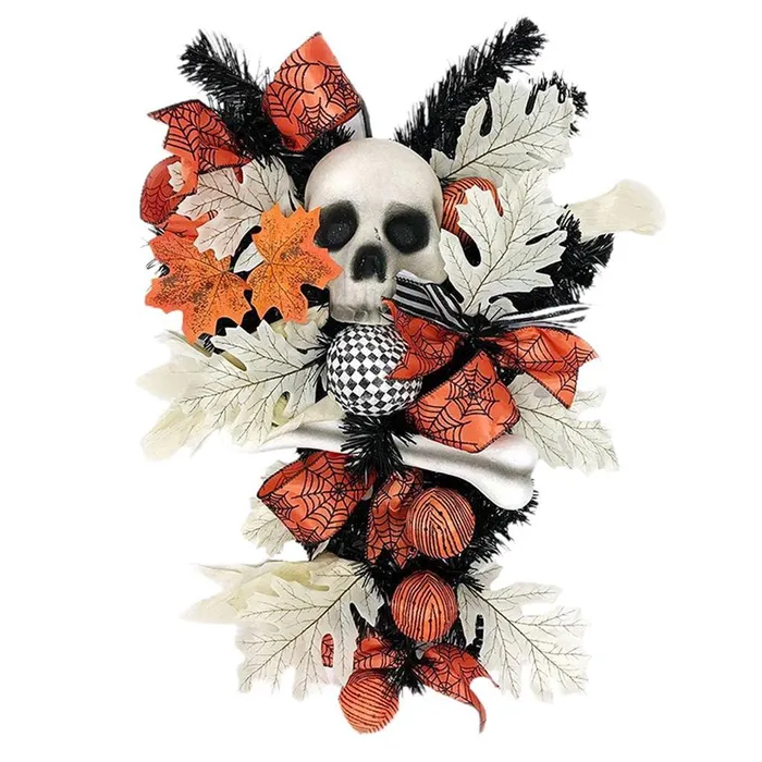 LOOM TREE Halloween Decorative Skeleton Wreath Door Decoration with Pumpkin Type 2 Dropshipped via Social Commerce Network Necklaces