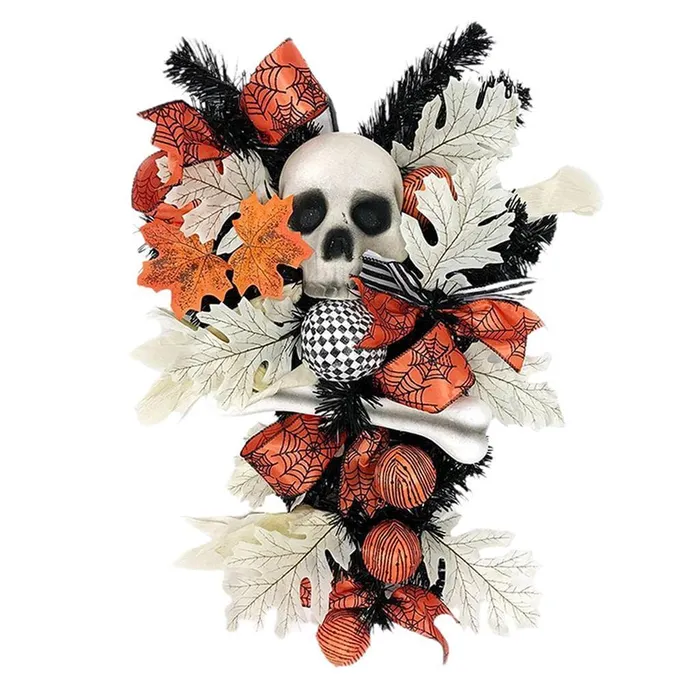LOOM TREE Halloween Decorative Skeleton Wreath Door Decoration with Pumpkin Type 2 Dropshipped via Social Commerce Network Necklaces