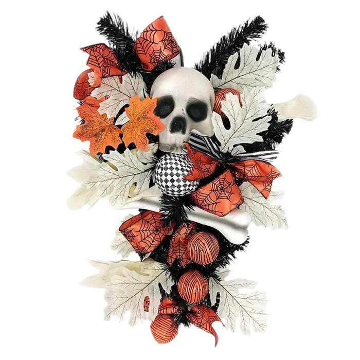 LOOM TREE Halloween Decorative Skeleton Wreath Door Decoration with Pumpkin Type 2 Dropshipped via Social Commerce Network Necklaces