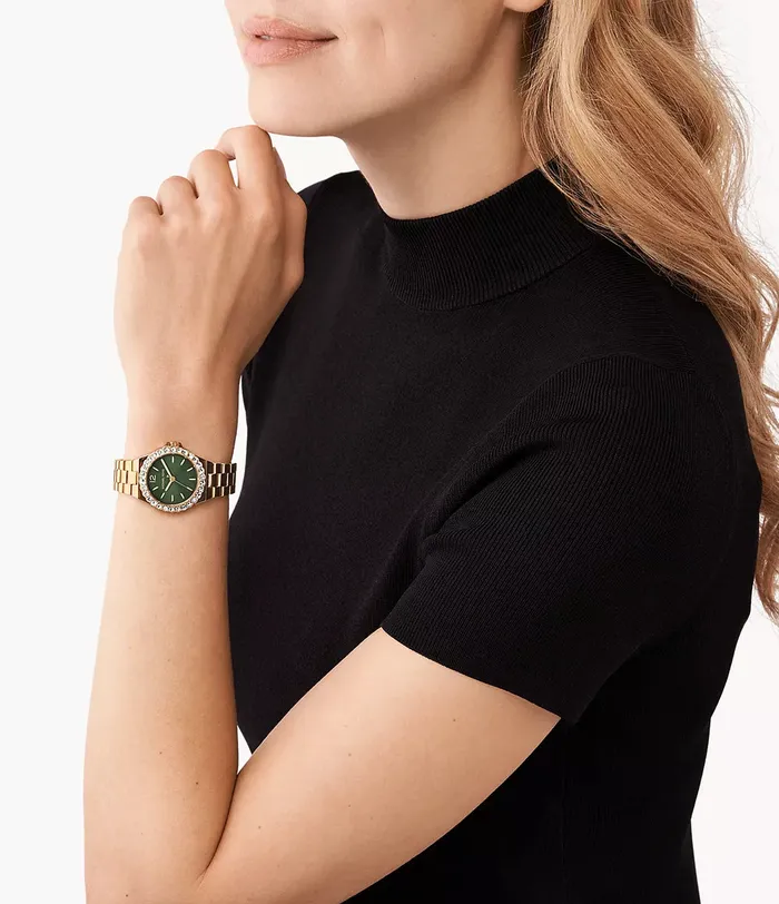 Michael Kors Earrings Michael Kors Lennox Ladies Green Dial ThreeHand GoldTone Stainless Steel Watch