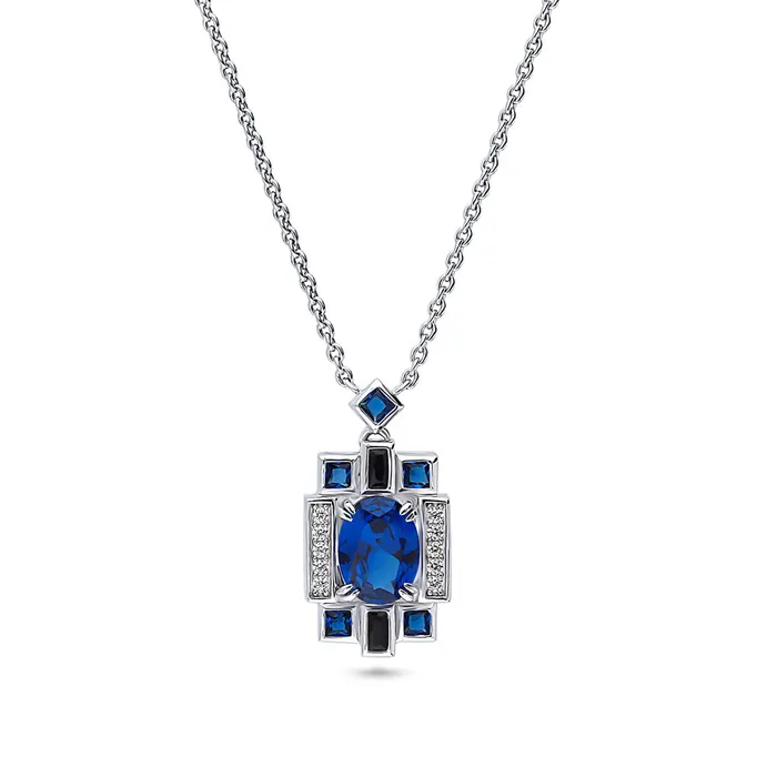 Necklaces BERRICLE Art Deco Simulated Blue Sapphire CZ Necklace in Sterling Silver Necklaces BERRICLE Art Deco Simulated Blue Sapphire CZ Necklace in Sterling Silver