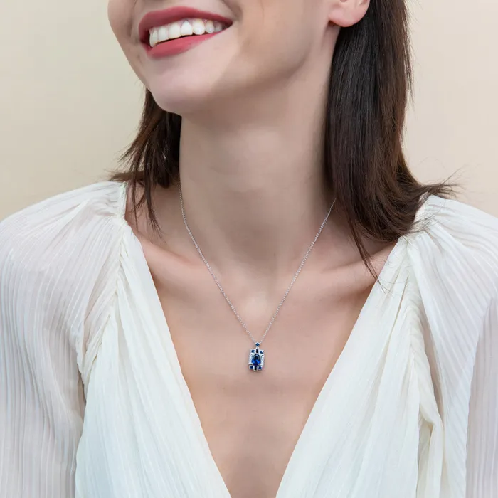 Necklaces BERRICLE Art Deco Simulated Blue Sapphire CZ Necklace in Sterling Silver