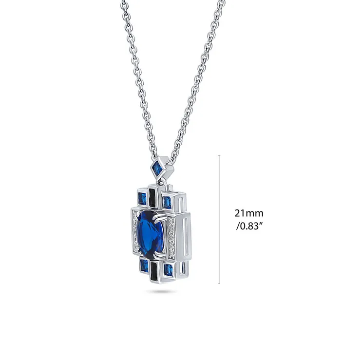 Necklaces BERRICLE Art Deco Simulated Blue Sapphire CZ Necklace in Sterling Silver