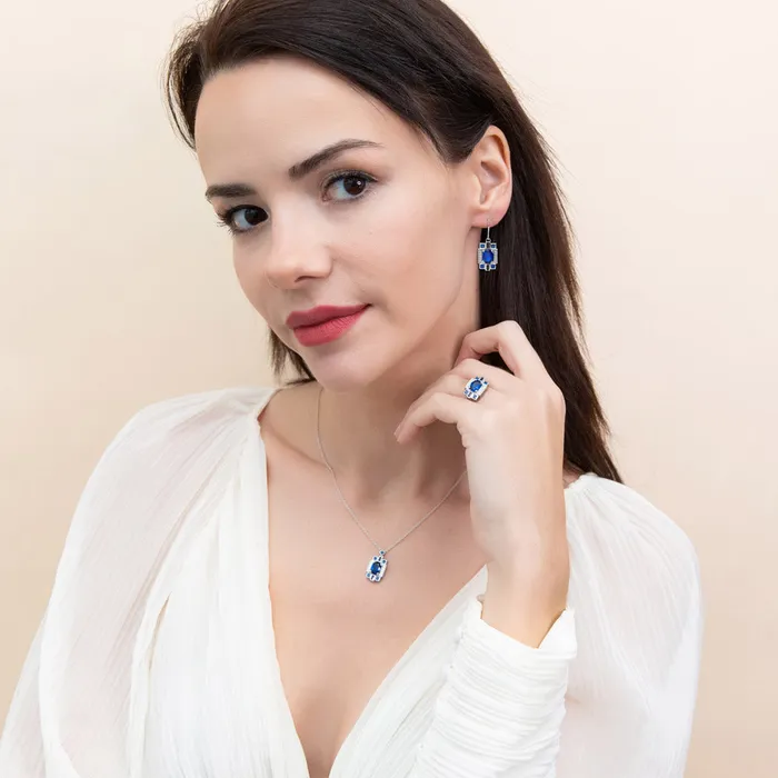 Necklaces BERRICLE Art Deco Simulated Blue Sapphire CZ Necklace in Sterling Silver
