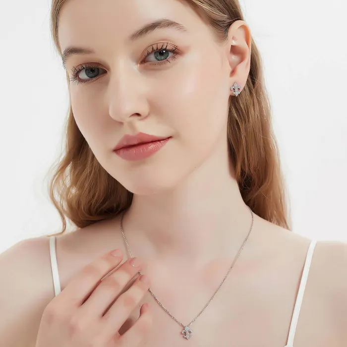 Necklaces BERRICLE Fleur De Lis CZ Necklace and Earrings in Sterling Silver