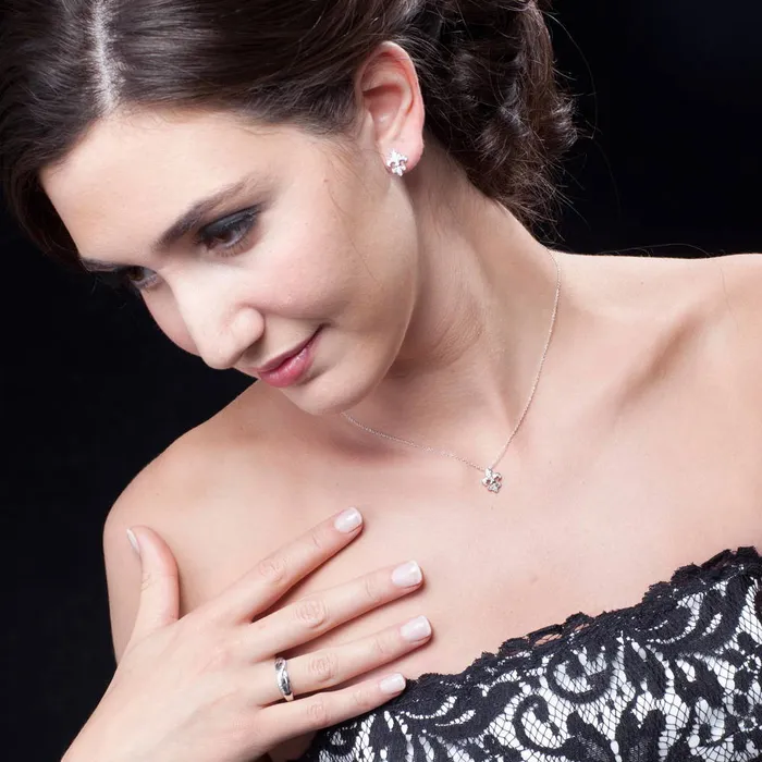 Necklaces BERRICLE Fleur De Lis CZ Necklace and Earrings in Sterling Silver