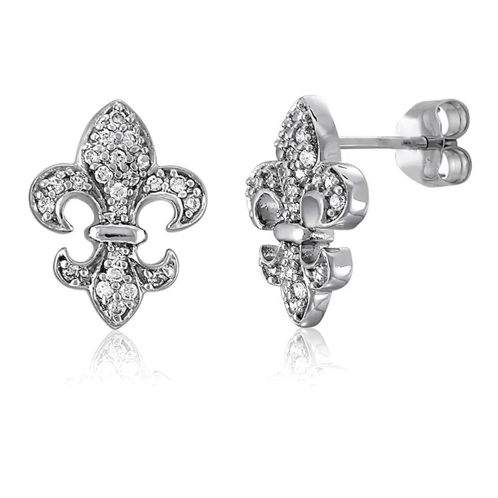 Necklaces BERRICLE Fleur De Lis CZ Necklace and Earrings in Sterling Silver