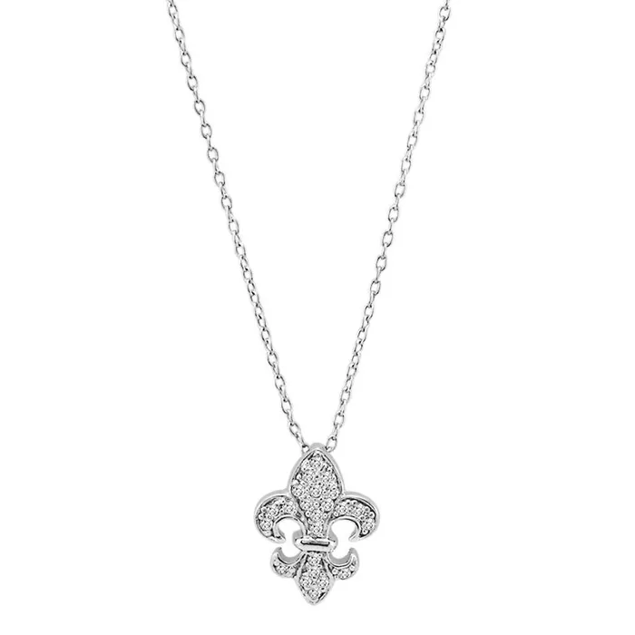 Necklaces BERRICLE Fleur De Lis CZ Necklace and Earrings in Sterling Silver
