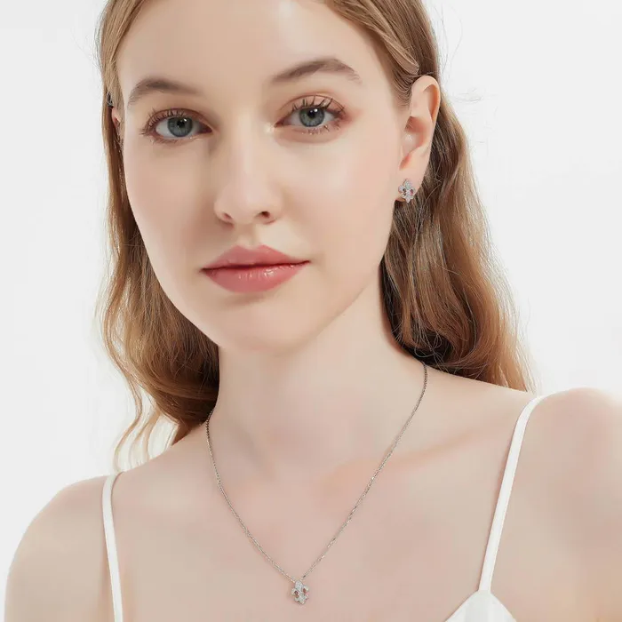 Necklaces BERRICLE Fleur De Lis CZ Necklace and Earrings in Sterling Silver