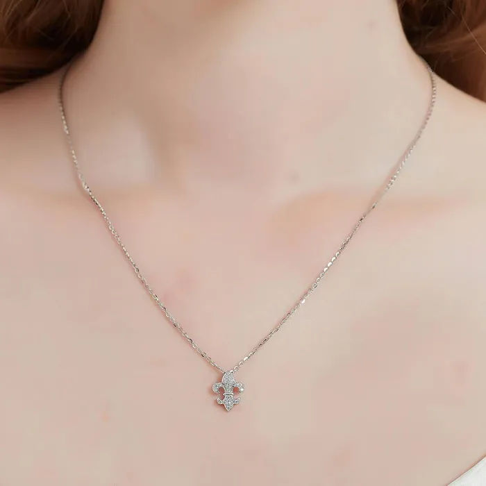 Necklaces BERRICLE Fleur De Lis CZ Necklace and Earrings in Sterling Silver