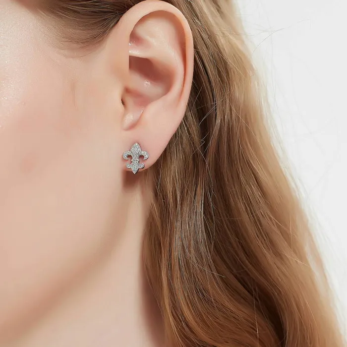 Necklaces BERRICLE Fleur De Lis CZ Necklace and Earrings in Sterling Silver