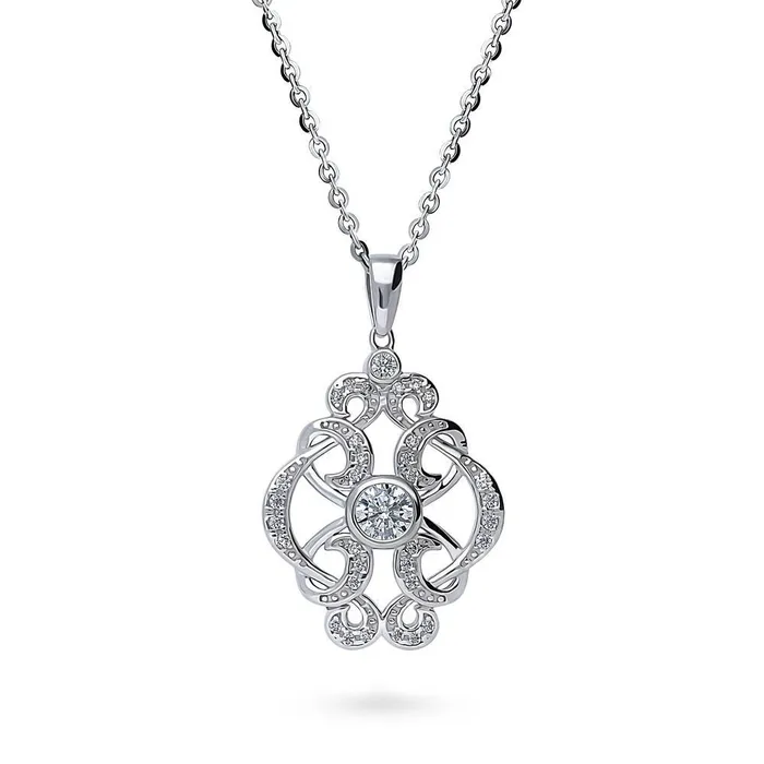 Necklaces BERRICLE Flower Art Deco CZ Necklace in Sterling Silver