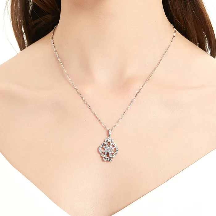Necklaces BERRICLE Flower Art Deco CZ Necklace in Sterling Silver
