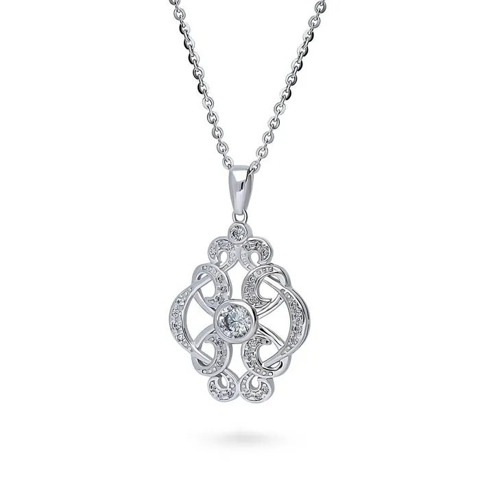 Necklaces BERRICLE Flower Art Deco CZ Necklace in Sterling Silver