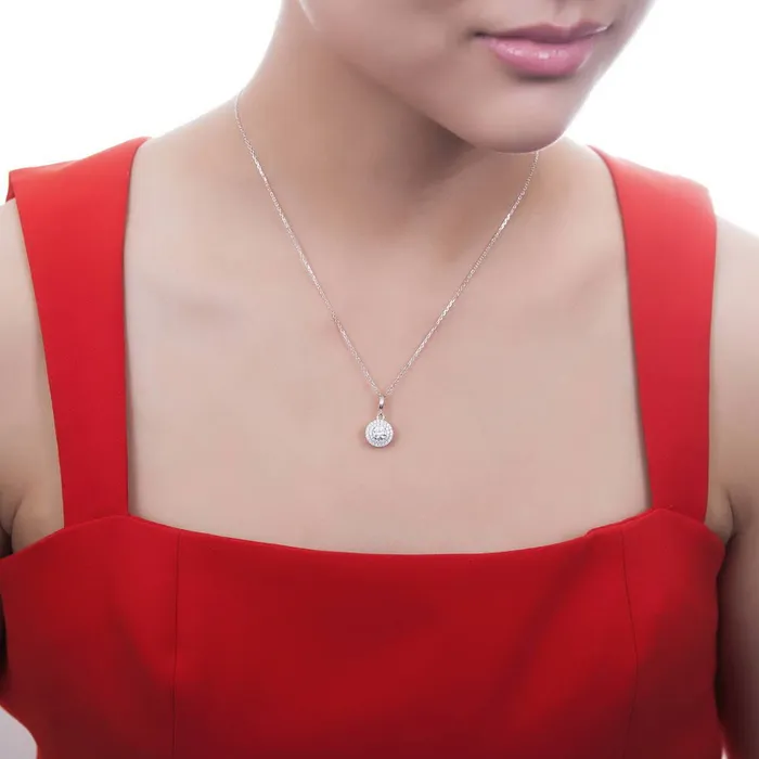 Necklaces BERRICLE Halo CZ Pendant Necklace in Sterling Silver