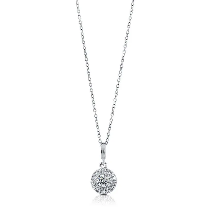 Necklaces BERRICLE Halo CZ Pendant Necklace in Sterling Silver