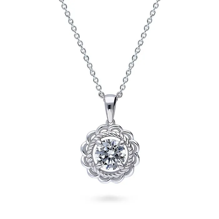 Necklaces BERRICLE Solitaire Woven 125ct CZ Necklace in Sterling Silver