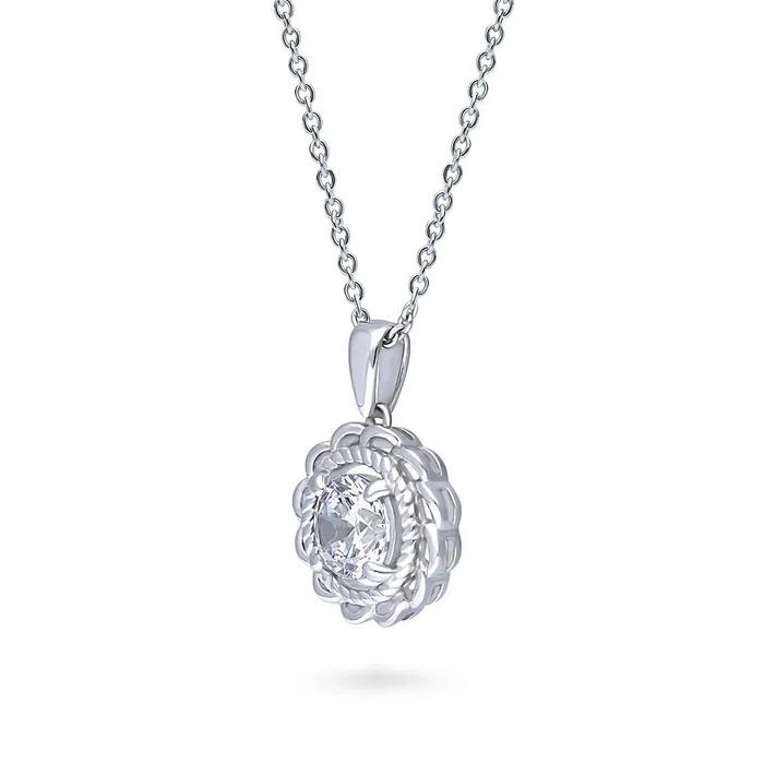 Necklaces BERRICLE Solitaire Woven 125ct CZ Necklace in Sterling Silver