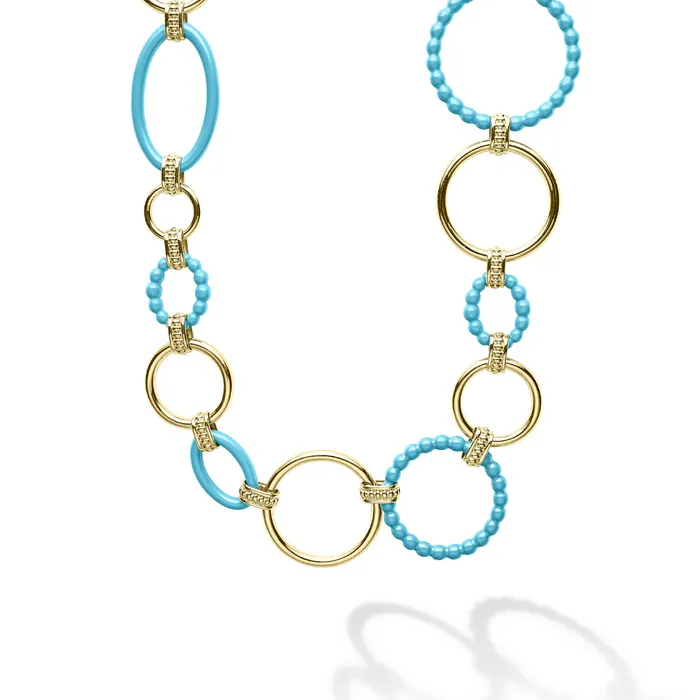Necklaces LAGOS Meridian 18K Gold and Blue Ceramic Link Necklace