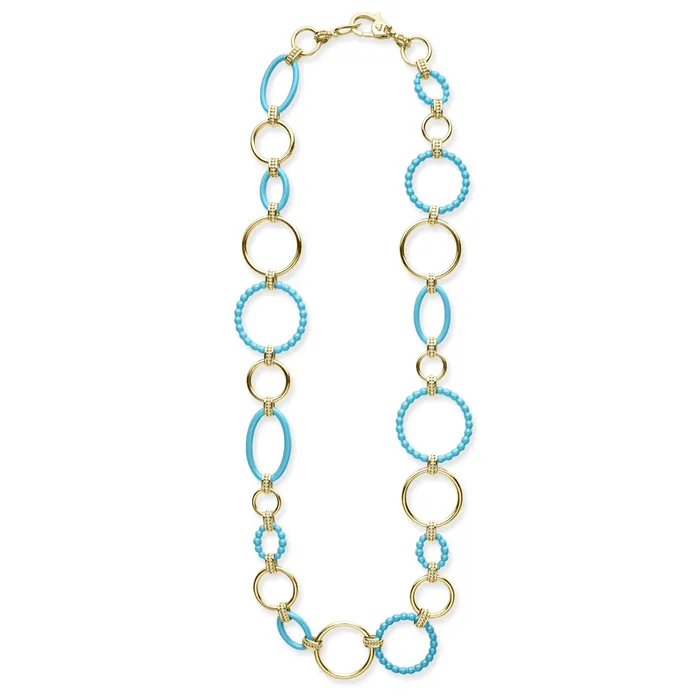 Necklaces LAGOS Meridian 18K Gold and Blue Ceramic Link Necklace Necklaces LAGOS Meridian 18K Gold and Blue Ceramic Link Necklace