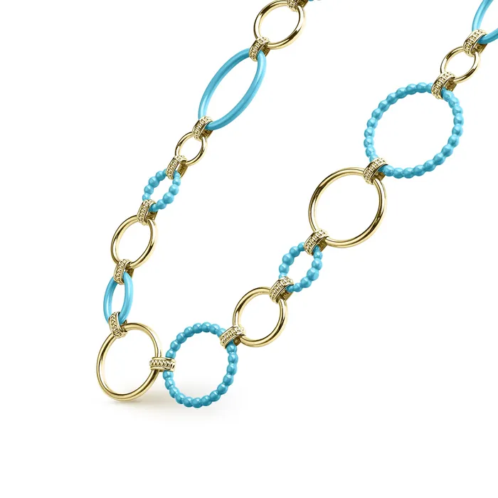 Necklaces LAGOS Meridian 18K Gold and Blue Ceramic Link Necklace Necklaces LAGOS Meridian 18K Gold and Blue Ceramic Link Necklace