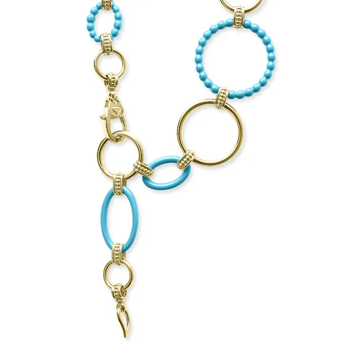 Necklaces LAGOS Meridian 18K Gold and Blue Ceramic Link Necklace Necklaces LAGOS Meridian 18K Gold and Blue Ceramic Link Necklace